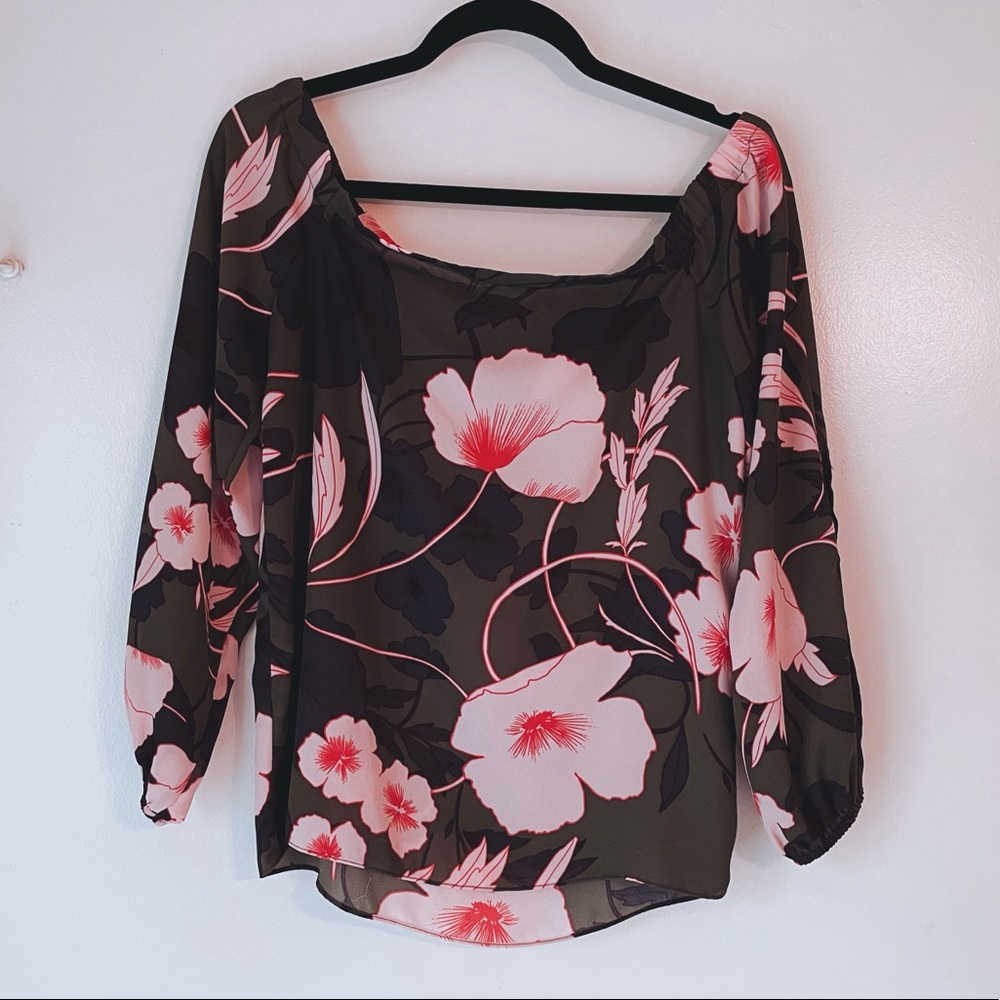 Bar III open shoulder floral top (3/4 sleeve) - Picture 2 of 2